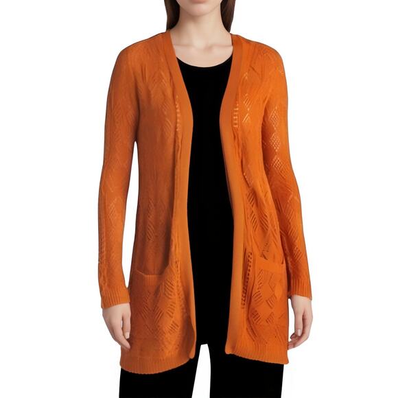 Market & Spruce Cecily Pointelle Open Duster Cardigan Orange NWT Size Small - Picture 1 of 11